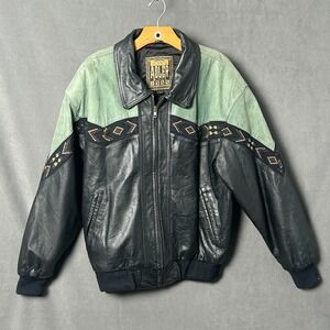 Vintage Adler Leather Jacket Mens L Western Bomber Aztec Southwestern 80s